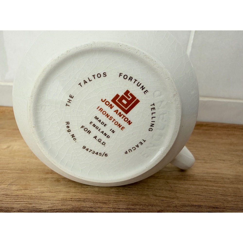 Jon Anton Taltos Fortune Telling Teacup Ironstone White Vintage Mystical Symbols - Picture 9 of 11